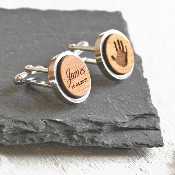 Baby Handprint Footprint Cufflinks, First Father's Day Gift, Personalised Gift for New Dad, Childs Name Birth Date Cufflinks
