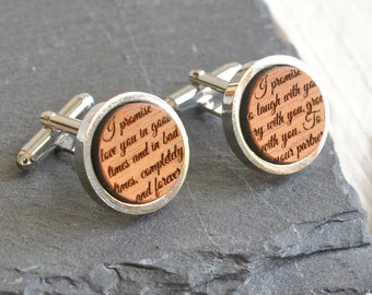 Wedding Vows Cufflinks, Wood Anniversary Gift, Song Lyrics Personalised Wedding Cufflinks, Groom Cufflinks, 5th Anniversary Gift for Him