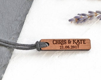 Mens Cord Necklace, Mens Personalised Necklace, Engraved Wood Pendant, Gift for Him, Birthday Gift for Him or Her, Wood Anniversary Gift