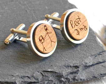 Childs Drawing Cufflinks, Christmas Gift, Gift For New Dad, Child's Picture Gift For Dad, Childs Artwork Jewelry Wood Cufflinks