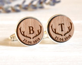 Antler Cufflinks, Personalised Cufflinks, Wood Cufflinks, Wedding Cufflinks, Rustic Wedding, Groomsmen Cufflinks, Fall Wedding Deer Antlers