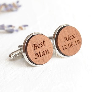 Best Man Cufflinks - Personalised Best Man Cuff Links - Best Man Gift - Custom Engraved Cufflinks - Wood Cufflinks - Rustic Wedding Day