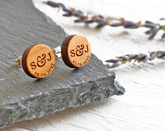 Personalised Earrings - Custom Engraved Stud Earrings Wooden Earring Gift For Her - Couples Gift Initials Special Date Wedding Date