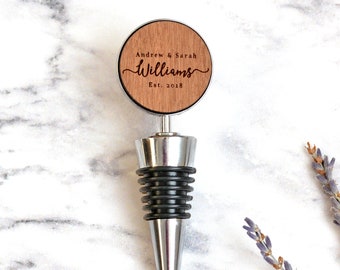 Custom Wine Bottle Stopper, Personalized Wedding Gift, Housewarming Gift, 5th Anniversary, Engagement Gift for Couple