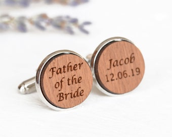 Gemelos para el padre de la novia, gemelos para el padre del novio, regalo de boda personalizado para papá, gemelos de boda personalizados, gemelos grabados