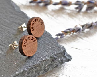 Custom Coordinates Earrings Gifts For Her Special Location Earrings Wedding Gift Wooden Earrings, Valentine's/Anniversary Gift