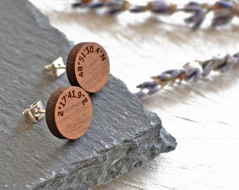 Custom Coordinates Earrings Gifts For Her Special Location Earrings Wedding Gift Wooden Earrings 5th Anniversary Gift Coordinate Gift