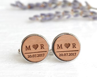 Houten manchetknopen, gepersonaliseerde manchetknopen, bruidegom manchetknopen, bruiloft manchetknopen voor bruidegom, 5e verjaardag cadeau voor hem, houten verjaardagscadeaus