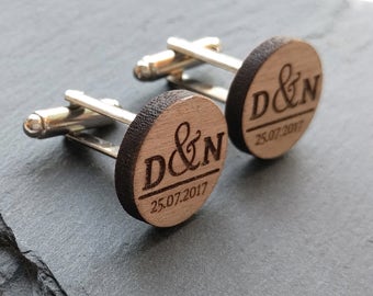 Custom Cufflinks, Wedding Cufflinks, Groom Cufflinks, Mens Cufflinks, Groomsmen Cufflinks, Personalized Cufflinks, Wood Cufflinks