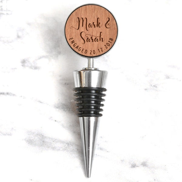 Personalised Engagement Gift, Custom Wine Bottle Stopper, Personalised Gift for Newly Engaged Couple, Bottle Stopper for Engagement