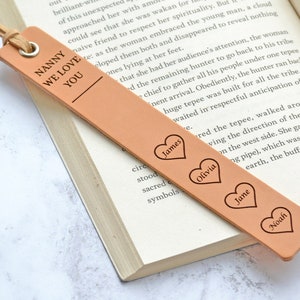 Mother's Day Gift for Nanny, Personalised Gift for Nan Gran, Personalised Leather Bookmark, Gift for Nana, Gift for Grandma, Reading Gift