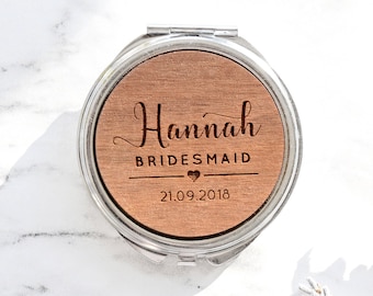 Personalised Pocket Mirror, Bridesmaid Gift Wedding Gift Mother of the Bride Maid of Honour Gifts