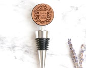 Custom Family Crest Bottle Stopper, Wedding Gift Housewarming Gift, Engraved Coat of Arms, Gifts for Dad Whiskey Wine Lover