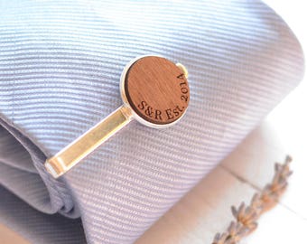 Tie Clip - Wedding Tie Clip - Personalised Tie Clip - Personalized Couple Initials - Gift For Groom Anniversary Tie Bar - Groomsmen Gifts