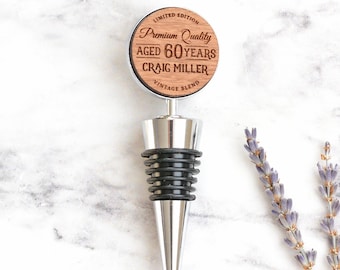 60th Birthday Gift for Him Engraved Bottle Stopper, Personalised Gift for Dad, Whiskey Lover Gift Custom Engraving ANY AGE