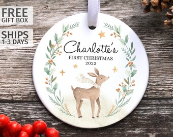 Personalised Baby's First Christmas Ornament, New Baby Ceramic Keepsake, First Christmas Bauble, Children's Christmas Decorations