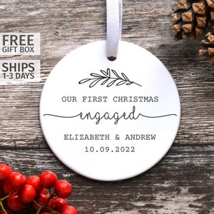 First Christmas Engagement Bauble, Engaged Christmas Tree Ornament, Engagement Keepsake Gift, Personalised Ceramic Decoration