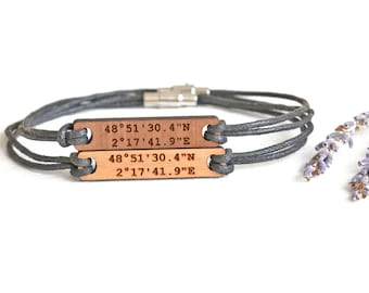 Anpassat koordinatarmband, Personligt pararmband, Pojkvänpresent, Femårsdagspresent Honom Henne, Anpassad Alla hjärtans dag-present
