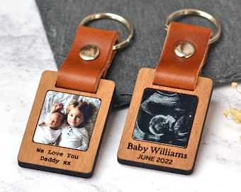 Personalised Dad Photo Keyring, Gift for Dad, Birthday Gift For Dad Grandad, Leather Photograph Keychain, Birthday Gift From Daughter Son