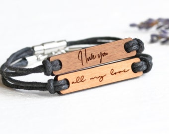 Bracelet d’écriture, bracelet pour hommes, cadeau d’écriture, cadeau personnalisé de la Saint-Valentin pour lui ou elle, bracelet signature, bracelet en bois