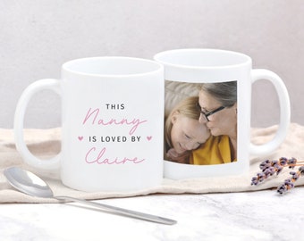 Personlig Nanny-mugg, födelsedagspresent till mormor, fotomugg, presenter från barnbarn, mormor mormor mormorsmugg