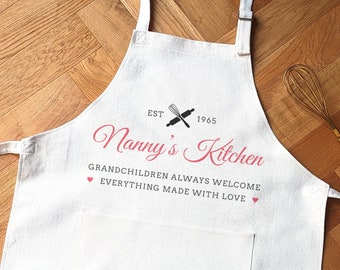 Personalised Nanny Apron, Birthday Gift for Nanny Mum, Grandma Apron, Baking Gift for Nanny, Gift from Grandchildren