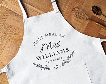 Wedding Apron, Personalised Bridal Bib, Bride Apron, Bride Grooms First Meal, Mr Mrs Wedding Gift, Wedding Bib, Personalised Wedding Aprons