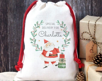 Personalised Christmas Sack, Custom Santa Sack, Childrens Gift Sack, Childs Father Christmas Present Sack Bag