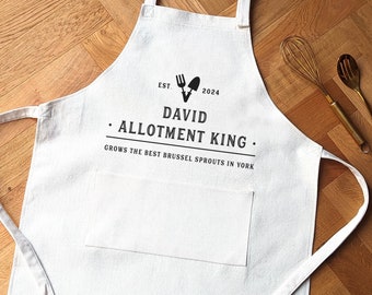 Personalised Gardening Apron, Allotment Gift, Custom Father's Gift For Grandad Dad, Allotment Gardener
