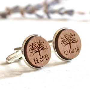 Tree Cufflinks, Rustic Wood Cufflinks, Rustic Wedding, Personalized Wedding Cufflinks, Tree of Life Cufflinks, 5th Anniversary Cufflinks image 2