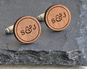 Personalised Cufflinks - Custom Cufflinks - Groom Cufflinks - Engraved Cufflinks - Wedding Cuff links Wedding Anniversary Gift Wood