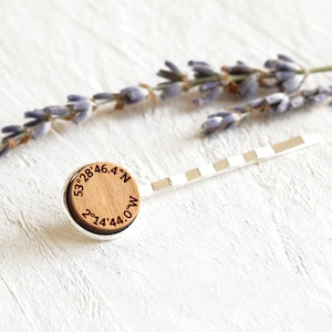 Coordinates Hair Clip, Coordiantes Gift for Her, Custom Hair Pin, Personalised Hair Slide, Wedding Hair Clips, Wooden Hair Slide