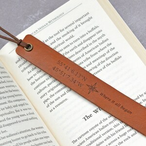 Personalised Leather Bookmark, Custom Coordinates Bookmark, 3rd Anniversary Gift, Birthday Gift for Boyfriend Husband image 3
