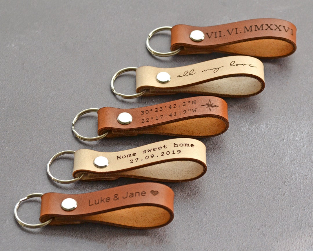 Personalized Leather Keychain, Customized Keychain, Anniversary Gift, –  UrWeddingGifts