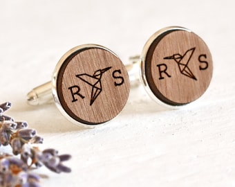 Personalised Cufflinks, Bird Cufflinks, Wooden Cufflinks, Groom Cufflinks, Personalised Cufflinks,  Rustic Wedding, Humming Bird Cufflinks