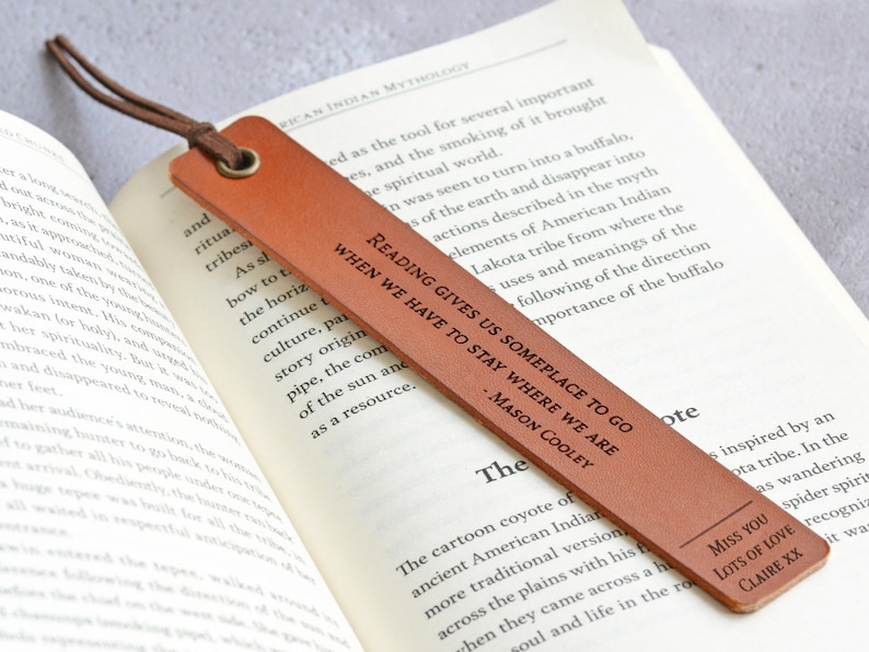 Personalised Leather Bookmark, Lockdown Birthday Gift, Quarantine Pandemic Gift, Gift for Reader Book Lover, Gifts for Mum Dad Grandad image 1