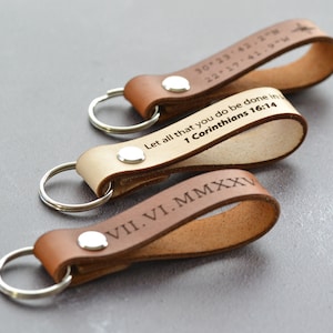 Personalized Keyring, Bible Verse Custom Quote Keychain, Keepsake Leather Keyring, Leather Key Fob