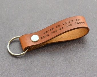 Personalized Leather Keyring, Father's Day Gift for Dad, New Daddy Gift, Childrens Gift to Dad, Dad Gifts from Daughter, New Dad Gift