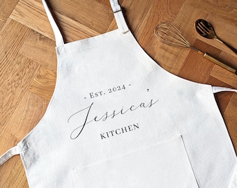 Delantal personalizado, delantal de cocina personalizado, regalo para ella/él, delantal de chef, regalo de inauguración de la casa, delantal de repostería con nombre, delantal estampado