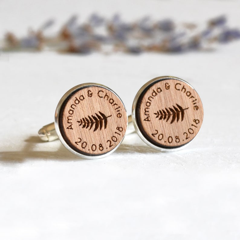 Plant Cufflinks, Personalised Cufflinks, Leaf Cufflinks Garden Botanical Wedding Cufflinks, Woodland Wedding Theme, Rustic Wedding Cufflinks image 2