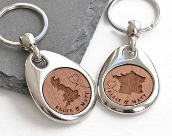 Personalised Keyring, Valentine's Day Gift for Boyfriend Girlfriend, Long Distance Relationship Friendship Gift, Custom Map Countries