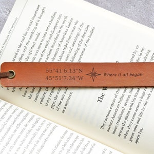 Personalised Leather Bookmark, Custom Coordinates Bookmark, 3rd Anniversary Gift, Birthday Gift for Boyfriend Husband image 2