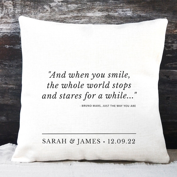 Personalised Quote Cushion, Custom Quote Wedding Song Lyrics Cushion, Favourite Book or Film Quote, Anniversary Gift, Wedding Gift