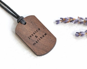 Ketting voor stellen, gepersonaliseerde herenketting, koordketting, gegraveerd hout cadeau voor je valentijn, vijfde verjaardagscadeau voor hem of haar