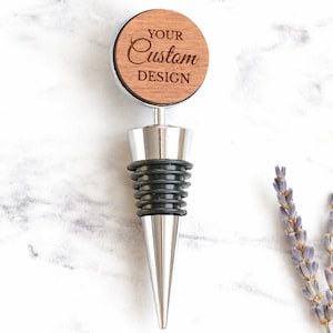 Custom Design Wine Bottle Stopper, Engraved Logo, Engagement Wedding Gift Wood Rustic Wedding Party Favours, Business Corporate Client Gifts