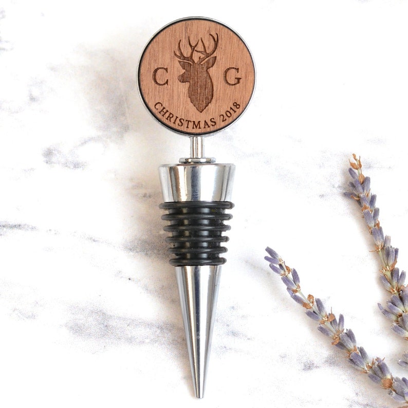 Deer Stag Bottle Stopper Personalised, Custom Wine Stopper, Wedding Table Decoration, Couples Gift, Wine Lover, Dinner Party Gift For Host image 1