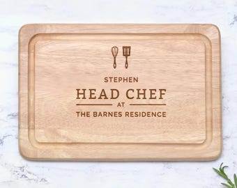Personalised Head Chef Chopping Board, Engraved Wood Chopping Board, Cooking Gift for Dad Husband, Christmas Kitchen Gift for Him Her