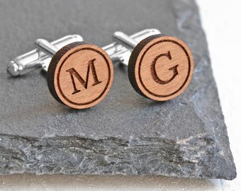 Letter Cufflinks, Initial Cufflinks, Monogram Cuff Links, Wooden Cufflinks, Personalized Cufflinks, Wedding Cufflinks, Groomsmen Cufflinks