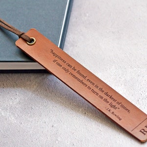 Personalised Leather Bookmark, Custom Leather Bookmark, Custom Quote Bookmark, Gift for Him, Personalised Gift for Reader image 1