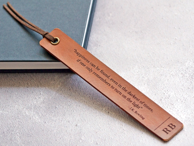Personalised Leather Bookmark, Custom Leather Bookmark, Custom Quote Bookmark, Gift for Him, Personalised Gift for Reader image 1